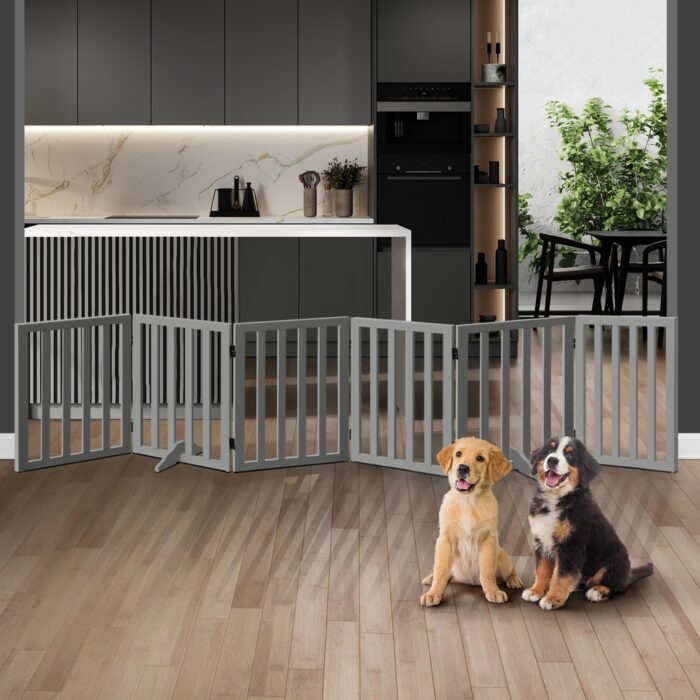 Alopet Wooden Pet Gate Safety Stair Barrier 6-Panel Grey - Image 2