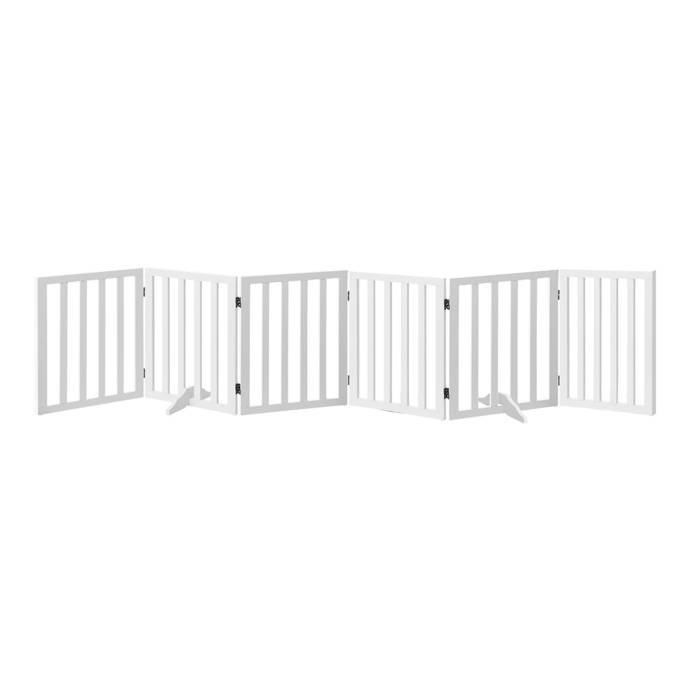 PET-FENCE-S6-WH-01 Alopet Wooden Pet Gate Dog Fence 6 Panels - Image 1