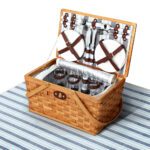 Alfresco 4 Person Picnic Basket Set Wooden Blanket Cooler Bag Outdoor Insulated