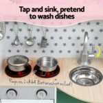 Keezi Kids Wooden Pretend Kitchen Play Sets Cooking Toys Oven Fridge 85CM Green - Image 5