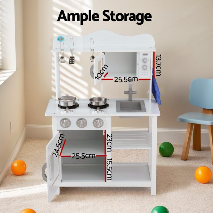 Keezi Kids Kitchen Play Set Wooden Pretend Toys Cooking Children Cookware Food - Image 6