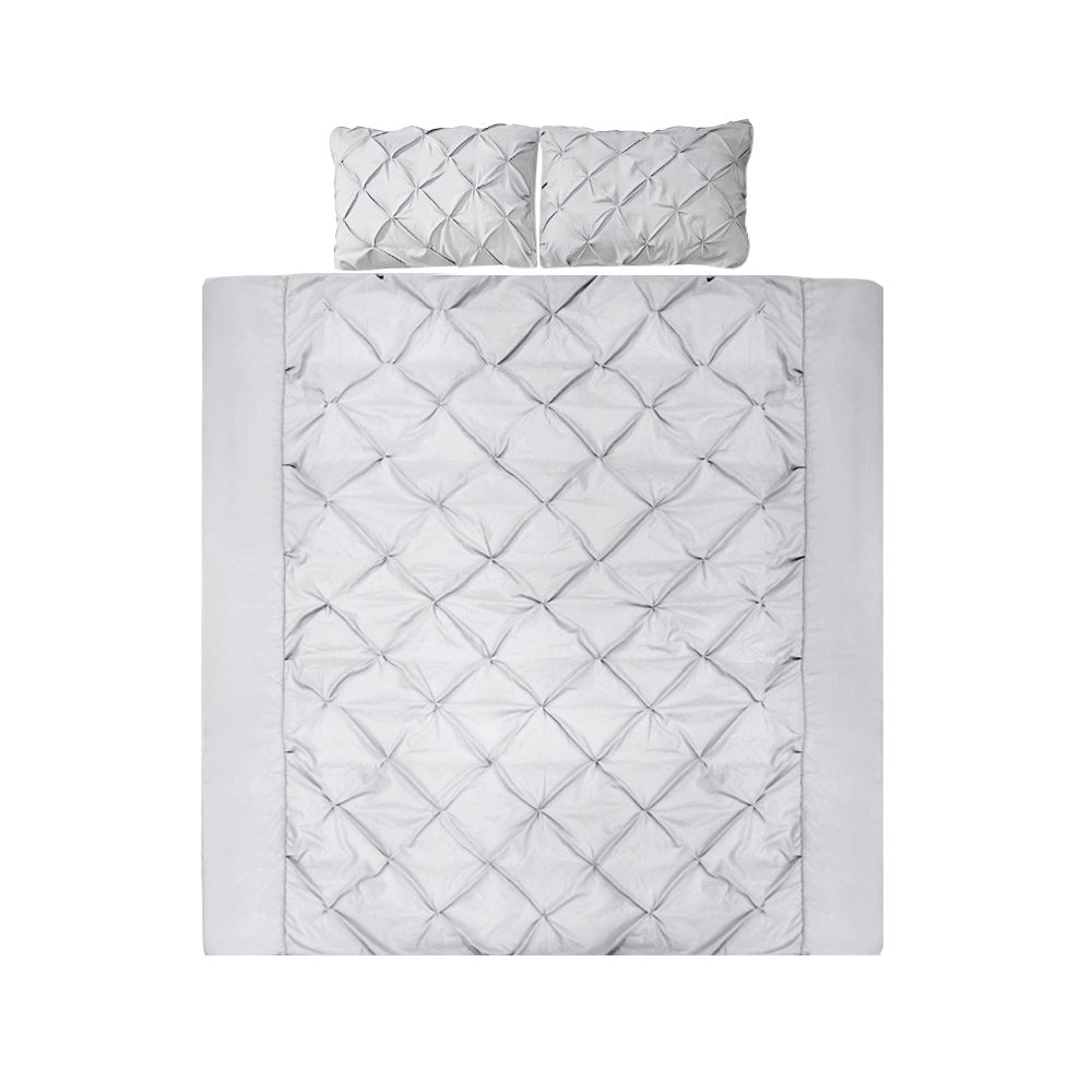 QCS-DIAM-GY-K-00 Giselle Bedding Quilt Cover Set Diamond Pinch Grey King - Image 1