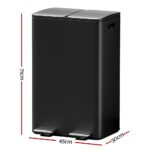 Cefito Pedal Bins Rubbish Bin Dual Compartment Waste Recycle Dustbins 60L Black - Image 2