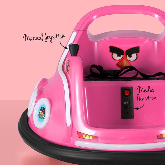 Kids Ride On Car Bumper Electric Ride On Cars Light Remote Angry Birds Sticker Pink - Image 4