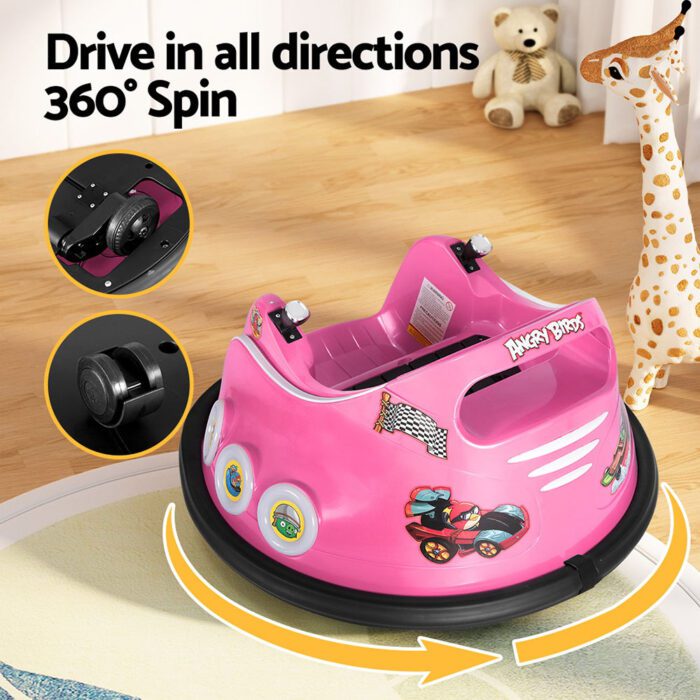 Kids Ride On Car Bumper Electric Ride On Cars Light Remote Angry Birds Sticker Pink - Image 6