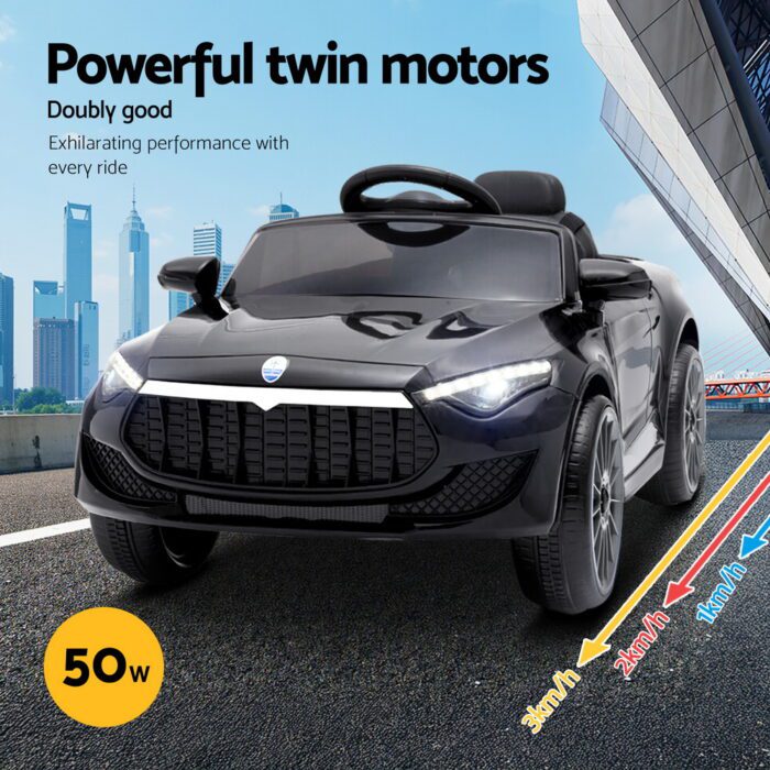 Rigo Kids Electric Ride On Car Toys Cars Horn Music Remote Control 12V Black - Image 4