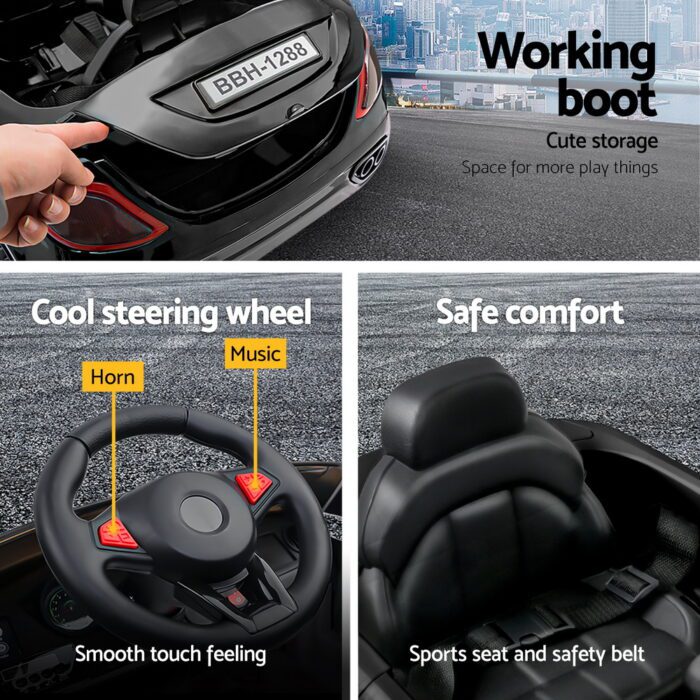 Rigo Kids Electric Ride On Car Toys Cars Horn Music Remote Control 12V Black - Image 5