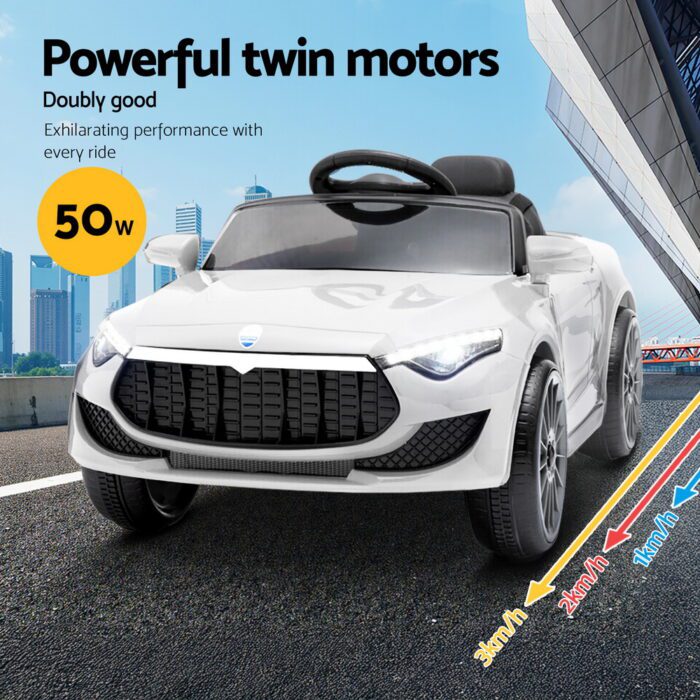 Rigo Kids Electric Ride On Car Cars Music Headlight Remote Control 12V White - Image 4