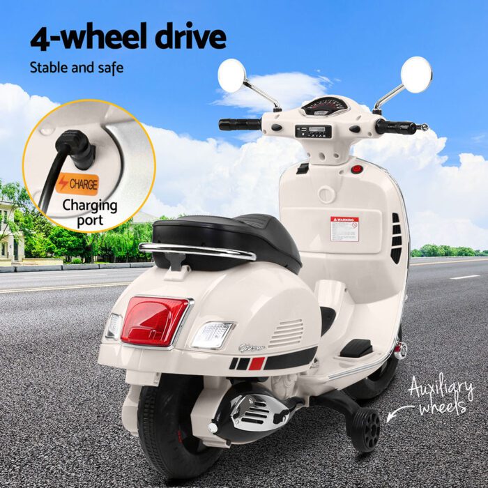 Kids Electric Ride On Car Motorcycle Motorbike Vespa Licensed GTS White - Image 6