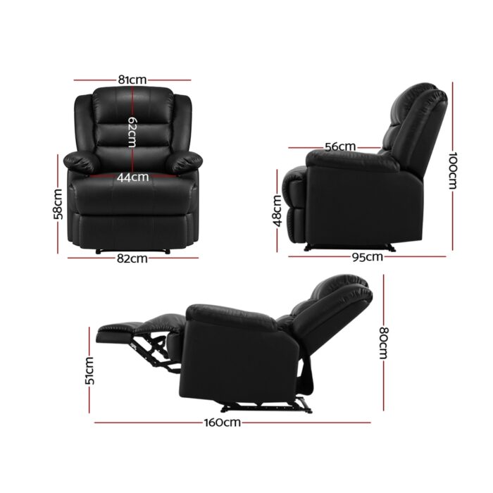 Artiss Recliner Chair Leather Black Cissy - Image 2