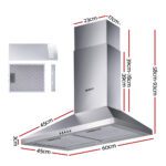 Devanti 600mm Range Hood 60cm Rangehood Stainless Steel - Image 2
