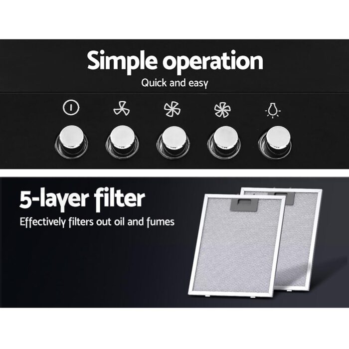 Devanti 900mm Range Hood 90cm Rangehood Black - Image 4