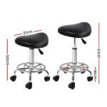 Artiss 2x Salon Stool Saddle Swivel Chair Black - Image 2