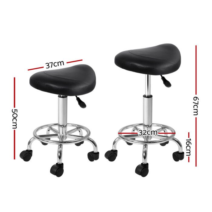 Artiss 2x Salon Stool Saddle Swivel Chair Black - Image 2