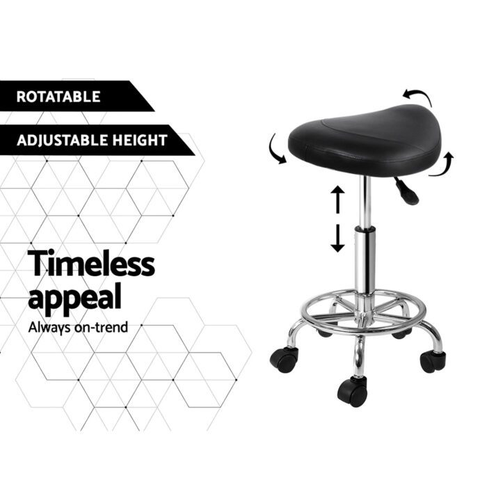 Artiss 2x Salon Stool Saddle Swivel Chair Black - Image 4