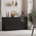 Oikiture Sideboard High Gloss 4 Doors 2 Drawers Black - Image 9