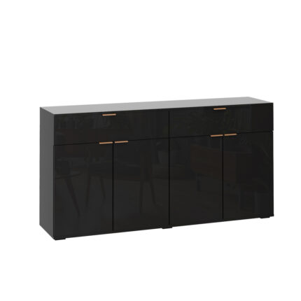 Oikiture Sideboard High Gloss 4 Doors 2 Drawers Black