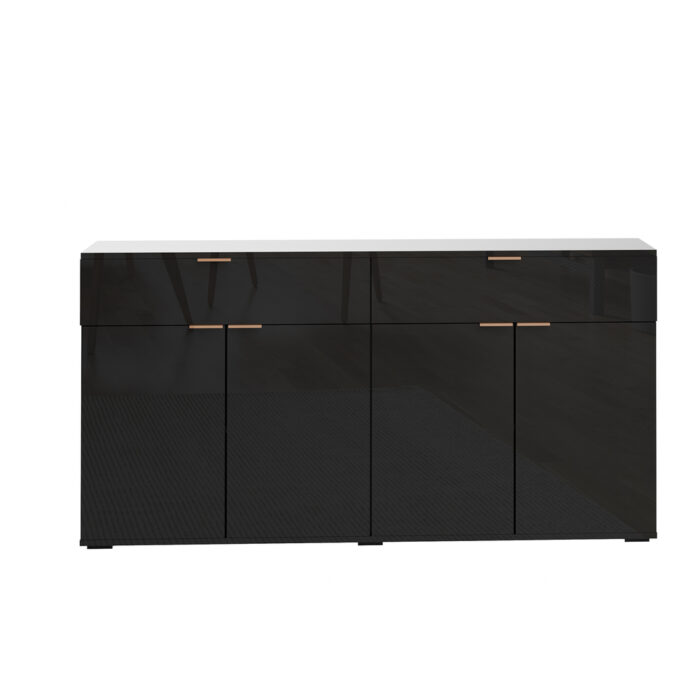 Oikiture Sideboard High Gloss 4 Doors 2 Drawers Black - Image 3