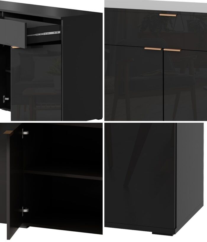 Oikiture Sideboard High Gloss 4 Doors 2 Drawers Black - Image 6