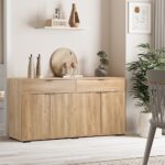 Oikiture Sideboard 4 Doors 2 Drawers Natural - Image 3