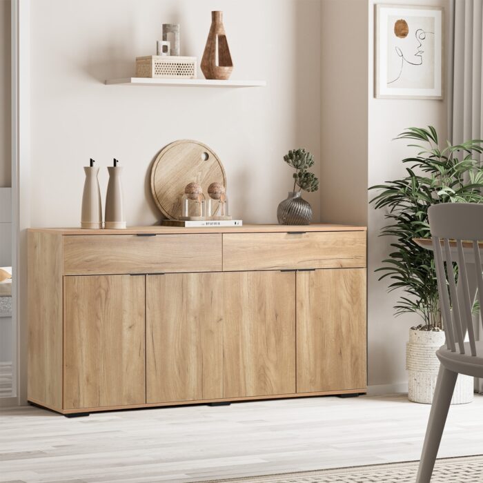 Oikiture Sideboard 4 Doors 2 Drawers Natural - Image 3