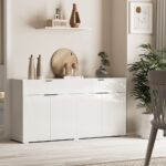 Oikiture Sideboard High Gloss 4 Doors 2 Drawers White - Image 4