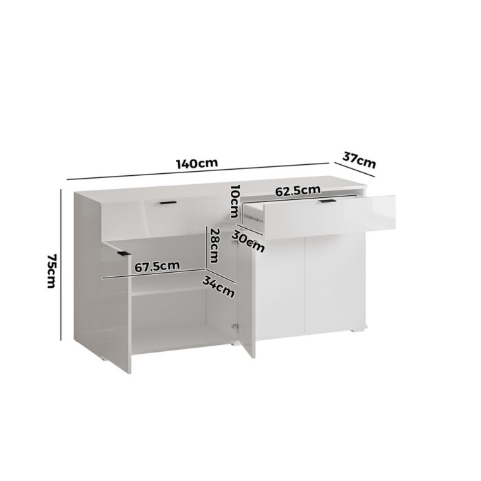 Oikiture Sideboard High Gloss 4 Doors 2 Drawers White - Image 9