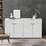 Oikiture Sideboard High Gloss 4 Doors 2 Drawers White - Image 6