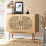 Oikiture Rattan Sideboard Hallway Shelf Wood - Image 4