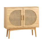 Oikiture Rattan Sideboard Hallway Shelf Wood