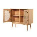 Oikiture Rattan Sideboard Hallway Shelf Wood - Image 2