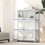 Oikiture Display Cabinet 3 Tiers Clear Door White - Image 8