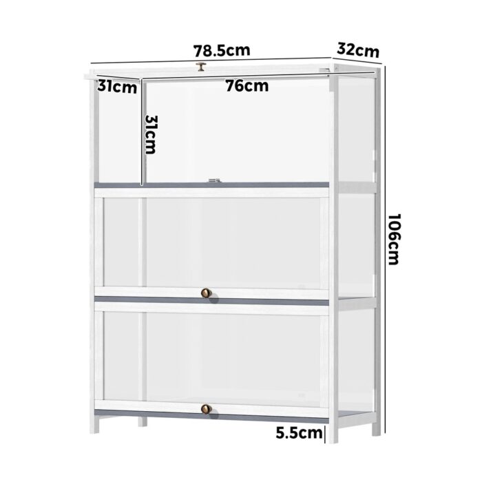 Oikiture Display Cabinet 3 Tiers Clear Door White - Image 3