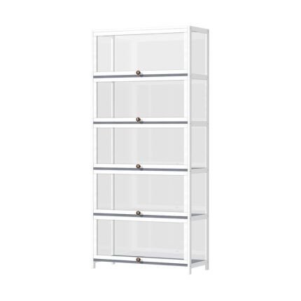 Oikiture Display Cabinet 5 Tiers Clear Door White