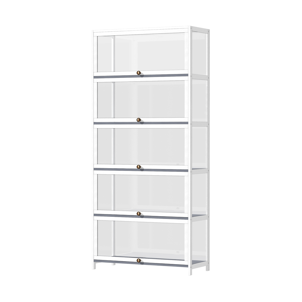 SB-DISPLAY-580-WH-01 Oikiture Display Cabinet 5 Tiers Clear Door White - Image 1