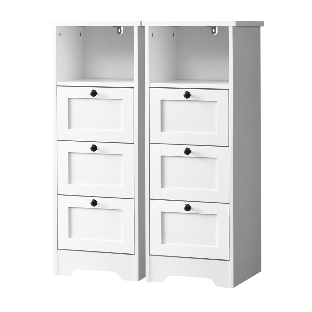 SB-HAMP-L3D-WHX2-01 Oikiture 2x Chest of Drawers Storage Cabinet Dresser Tallboy Hamptons - Image 1