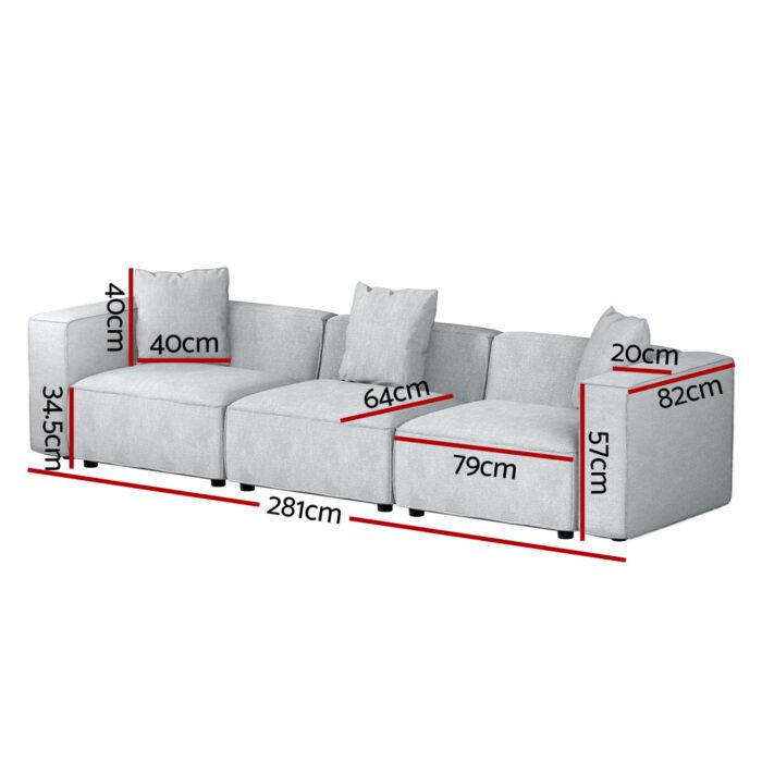 Artiss Modular Sofa Chaise Set 3-Seater Grey - Image 2
