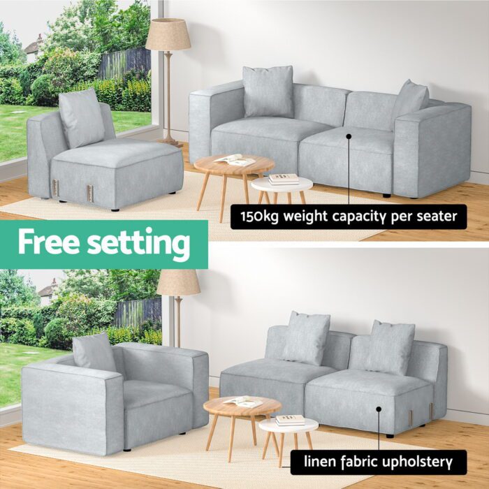 Artiss Modular Sofa Chaise Set 3-Seater Grey - Image 4