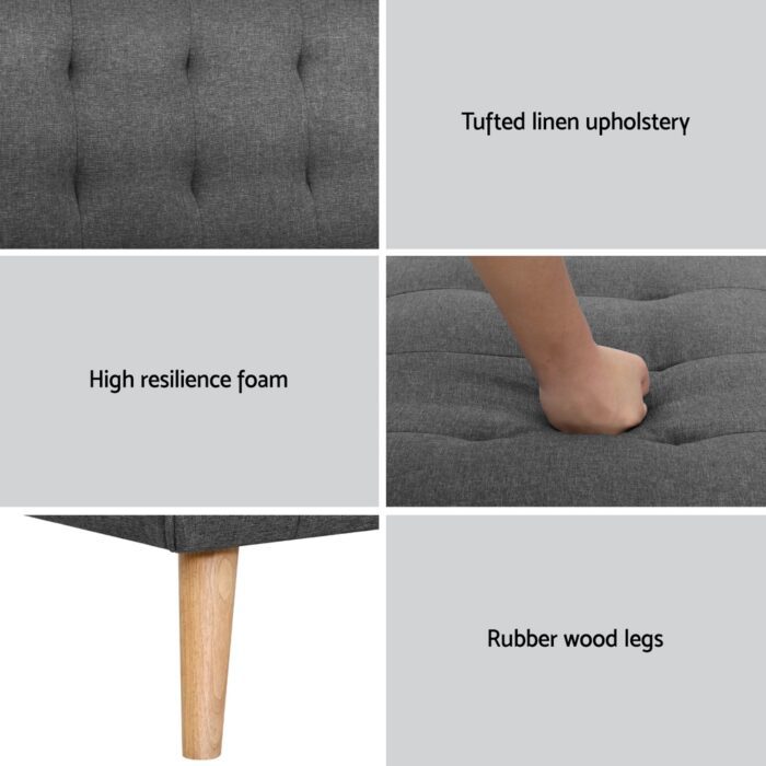 Artiss 2x Sofa Bed Couch Single Seater Fabric Grey - Image 6