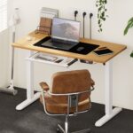 Oikiture 120CM Electric Standing Desk with Drawer Height Adjustable White & Oak - Image 6