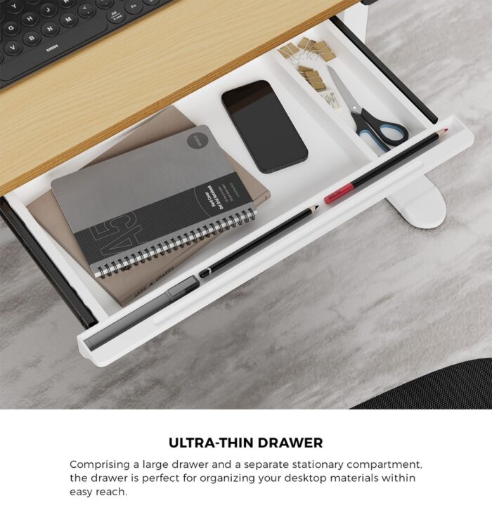 Oikiture 120CM Electric Standing Desk with Drawer Height Adjustable White & Oak - Image 3