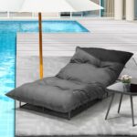 Livsip Outdoor Sun Bed Metal Frame Grey Cushion - Image 6