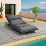 Livsip Outdoor Sun Bed Metal Frame Grey Cushion - Image 8