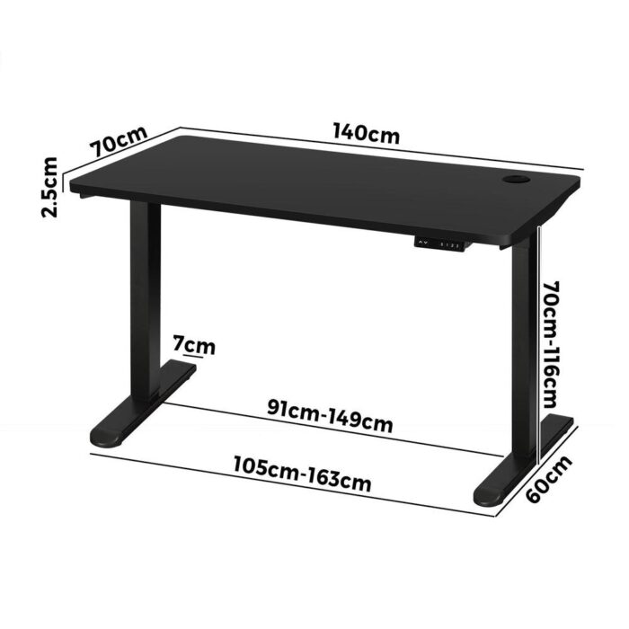 Oikiture Standing Desk Adjustable Motorised 140cm Black - Image 3