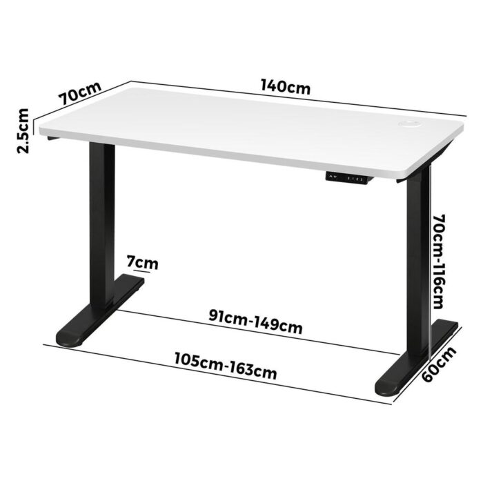 Oikiture Standing Desk Adjustable Motorised 140cm Black&White - Image 4