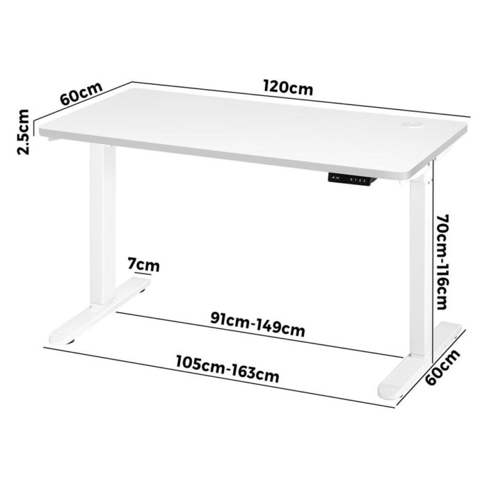 Oikiture Standing Desk Adjustable Motorised 120cm White - Image 3