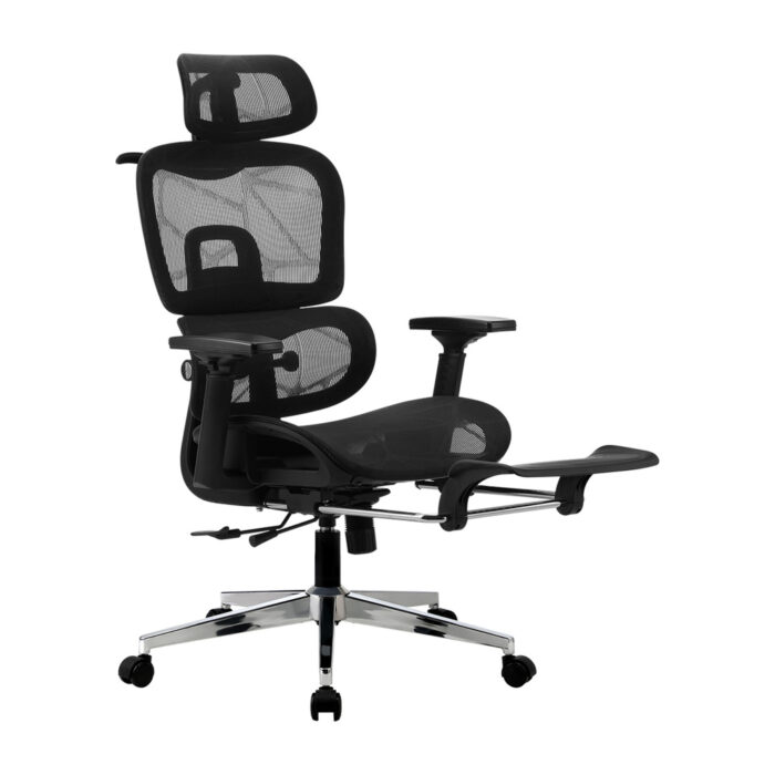 Oikiture Office Desk and Chair Set Mesh Ergonomic Chair Sit-stand Desk Black&Oak - Image 5