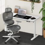 Oikiture Office Desk and Chair Set Mesh Ergonomic Chair Sit-stand Desk GY&WH - Image 5