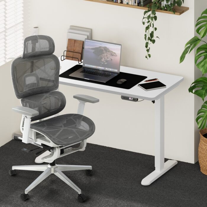 Oikiture Office Desk and Chair Set Mesh Ergonomic Chair Sit-stand Desk GY&WH - Image 5