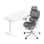Oikiture Office Desk and Chair Set Mesh Ergonomic Chair Sit-stand Desk GY&WH - Image 10